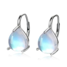 SHEAISRS Teardrop Moonstone Leverback Earrings 925 Sterling Silver Moonstone Earrings for Women Birthday