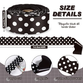 Tenceur 48 ft x 2.76 Inch Large Magnetic Borders for Bulletin Board Decoration, White Dots Scalloped Magnetic Strips Whiteboard Border Roll for Back to School Chalkboard Office Poster Decor