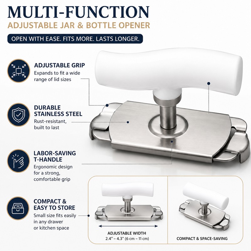 Adjustable Jar Lid Opener for Kitchen Use – Stainless Steel