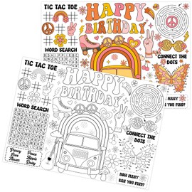 Serencatcher 12pcs Birthday Coloring Placemats, Groovy Party Favors Hippie Boho Birthday Placemats Paper Coloring Table Mats for Groovy Birthday Party Games Decorations Supplies Activity