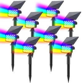 MinPea Solar Color Changing Spot Lights Outdoor, [9 Modes/8 Pack] Solar Christmas Lights Outdoor Waterproof IP65, Multicolor Solar Powered Landscape Spotlights for Yard Garden Pathway Lawn Decoration