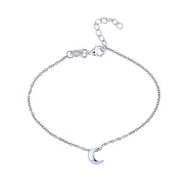 Vanbelle Sterling Silver Jewelry - Rhodium Plated with 925 Stamp - Tiny Sliding Petite Moon Bracelet for Women - 6.5" long + 1" Extender