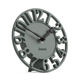 Jones Clocks® Ealing desk clock | Mini skeleton clock | Green | Freestanding contemporary mantel clock with cut out numbers for shelf, table, mantel or bedside