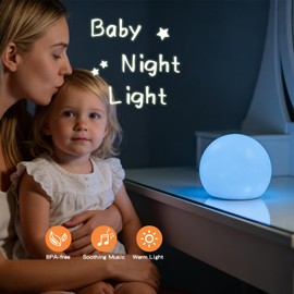 Little Rawr Baby Night Light with Lullaby Music, Portable Nursery Night Light for Breastfeeding and Newborn Sleep, 30-Min Auto-Off Timer, Rechargeable Bedside Lamp with White Red Blue LED Light