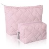 Huhumy 2 Pieces Quilted Makeup Bag for Women Small Quilted