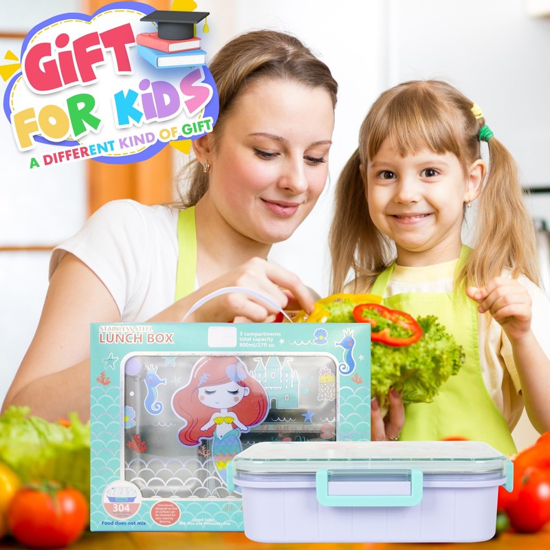 PinkSheep Bento-Lunchbox aus Edelstahl für Kinder (Mermaid)