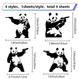 GORGECRAFT 4 Style Pack of 4 Black Reflective Panda Gangster Pistols Car Bumper Sticker Bathroom Panda Graffiti Car Sticker Waterproof PET Automotive Exterior Decor Sticker for SUV Truck Motorcycle