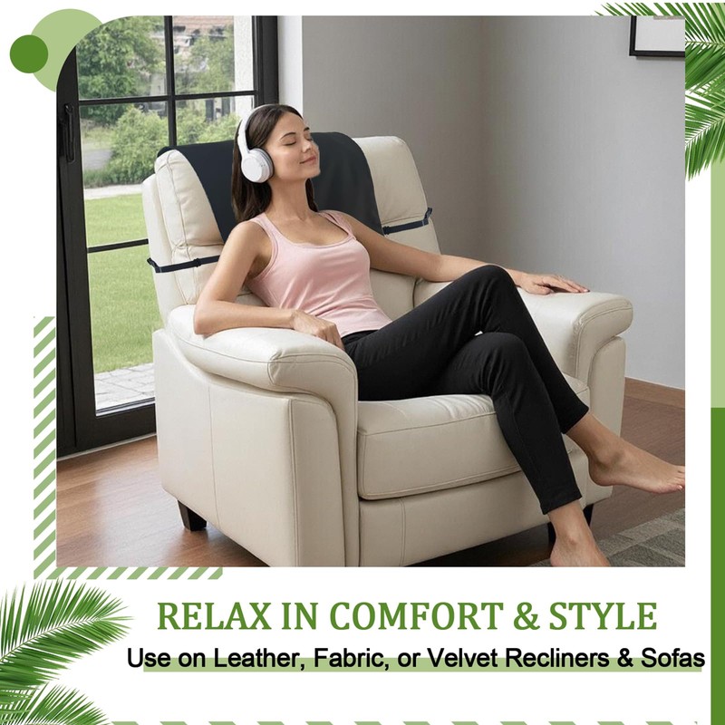 Okueejur Satin Recliner Headrest Cover with Non-Slip Elastic Straps Silky