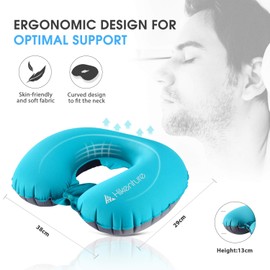 Reise-Nackenkissen von Hikenture® - aufblasbares Nackenkissen – Reisekissen - leichtes Nackenhörnchen aus weichem, bequemem Stoff – im Flugzeug, Auto, Zug (Türkis)