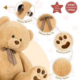 Tezituor 43inch Big Teddy Bear 4 Feet Tall Giant Teddy Bear Stuffed Animal for Girls Boys Baby Shower Large Plush Toy for Kids Christmas Valentine's Day Birthday Gift Party Decorations