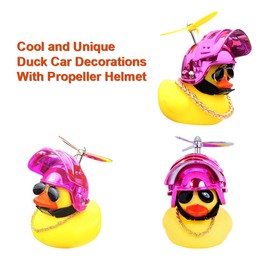 wonuu Pato de goma de juguete para coche, adornos de pato amarillo con casco de hélice