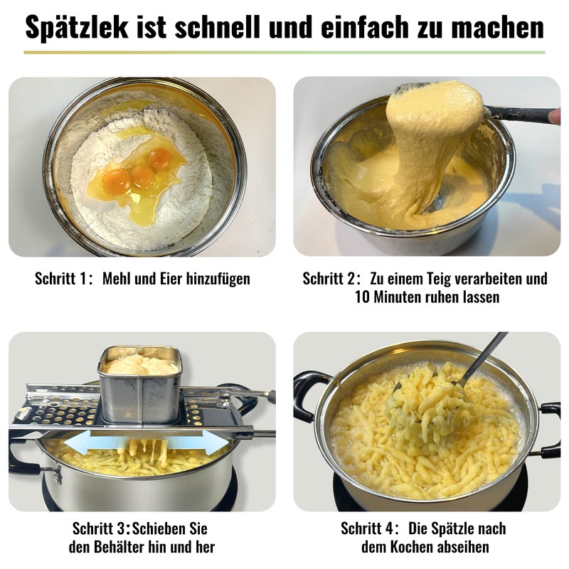 Spätzle Slicer, Stainless Steel Spaetzle Grater, Spaetzle Press with Rubber