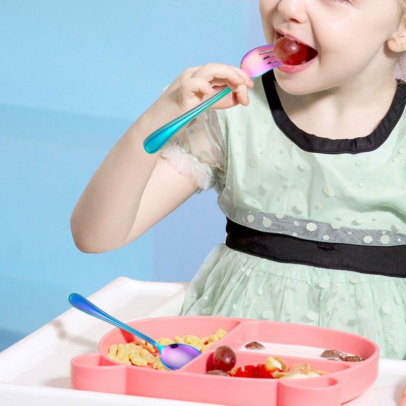 LIANYU 10-Piece Rainbow Children Silverware Set, Kids Forks and Spoons