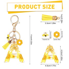 MWOOT Initial Letter A Keychain Resin Alphabet Keyrings,Yellow Petals Gold Foil Key Ring Charm with Daisy Bee Tassel Pendant,Key Chain for Women Adult Gift Wallet Purse Bag Handbag Decoration(A)