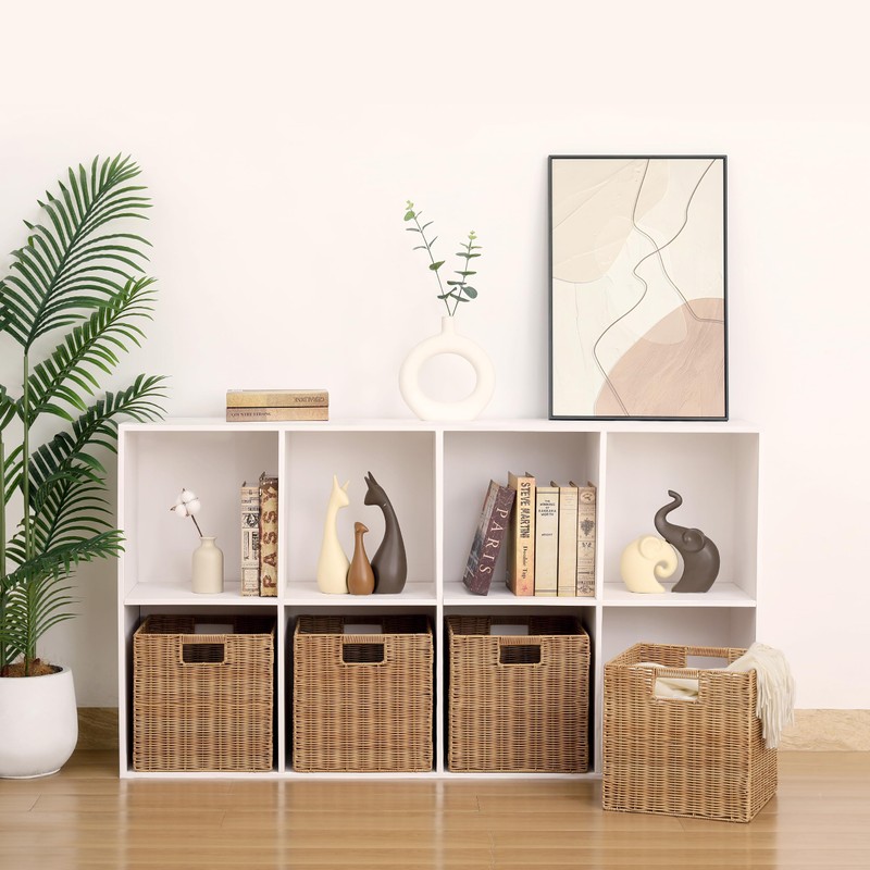 12x12x12inch Plastic Wicker Cube Baskets Large Square Foldable Handwoven Laundry