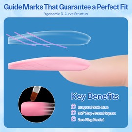 AMilHiTon Tapered Square Dual Nail Forms with Guiding Line(Slightly Curved) â€“ Reusable XL & XXL Polygel Molds for Nail Extensions, Salon & DIY Nail Art Supplies, 150PCS (15 Sizes)