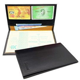Charmoni - Cheque Book Cover - Protective Case for Checkbook, Credit Card Slot, ID, Banknote - Leather - All in One - Lightweight and Compact, A07 Black, Classic