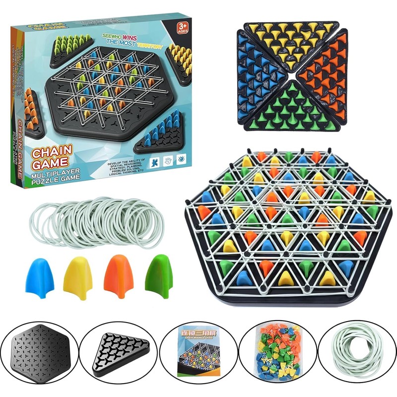 JAONLD Chain Triangle Chess Game, Fun Triangle Elastic Band Game