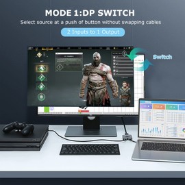 LinSeek Displayport Switch 2 in 1 Out 4K@60Hz Display Port Switch Displayport Switcher DP 1.2 Bi-Directional 1 in 2 Out Switcher Compatible with TVs Monitors Laptops PC Projectors etc