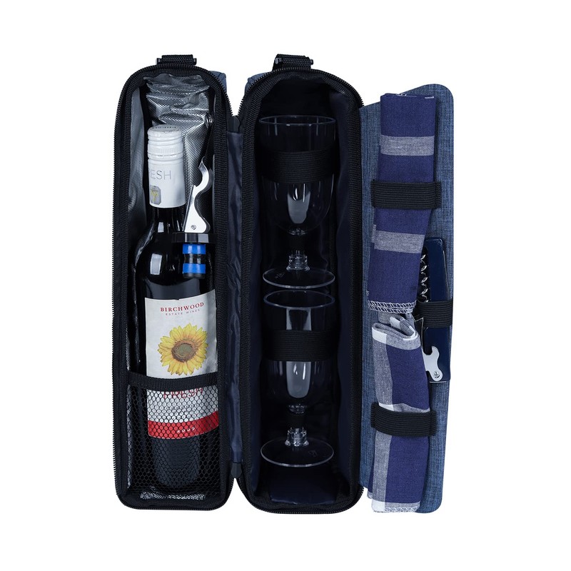 ALLCAMP Wine tote Bag with Cooler Compartment，Picnic Set Carrying Two