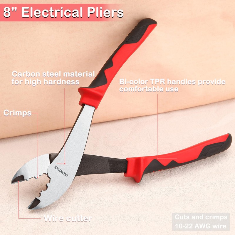 LEONTOOL Wire Crimping Tool with Cutter 8-Inch Electrical Pliers Terminal