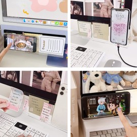 2 Pack Computer Monitor Memo Board Bottom Mount,Computer Monitor Message Board with Phone Holder, Monitor Sticky Note Holder Message Memo Panel for Monitors Screen Cabinets