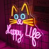 LMSIGNLY Happy Life Cat Neon Sign Cute Cat Neon Lights