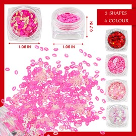 12 Boxes Valentine's Day Nail Glitter Heart Nail Sequins Holographic Red Pink Heart and Hollow Heart Lip Sequins 3D fingernail Laser Flakes for Women Girls Makeup fingernail Decoration(Vivid Color)