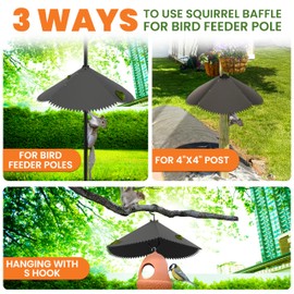[Upgraded] 24 Inch Squirrel Baffle for Bird Feeder Pole with Spikes, S-Hook, Adjustable Opening Size Metal Squirrel Baffle for Up to 4x4 Wide Wooden Post, Bird House Guard for Outdoor Shepherd’s Hook