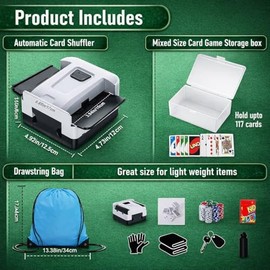 Automatic Card Shuffler for 1–2 Decks with Built-in Card Box, Dual Motor Low-Noise Electric Shuffler, 2000mAh Rechargeable Battery with Type-C Charging, Carry Bag for Poker, UNO & Blackjack