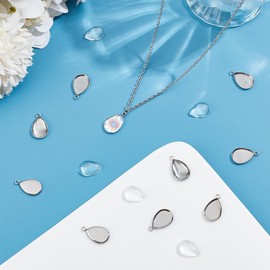 UNICRAFTALE 60 Sets 304 Stainless Steel Blank Bezels Teardrop Pendant Making Kit Oval Border Glass Cabochon Tray Charm Hole 1.6mm for Necklace Bracelet Jewelry Making