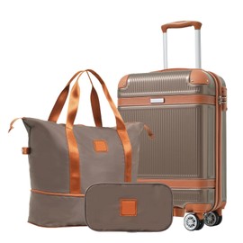 Hardshell Luggage Sets 3 Piece Carry-on Suitcase Double Spinner Wheels with TSA Lock for Men Women (20in) (Coppery)