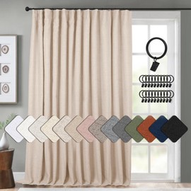 INOVADAY Thermal Sliding Door Curtains 100% Blackout Extra Wide Patio Door Curtains Linen Textured Farmhouse Sliding Glass Door Curtain Drapes (1 Panel, W100 x L108, Oatmeal)