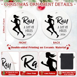 Hushee Christmas Runner Ornament Ran a Lot of Miles Running Ceramic Ornament 2024 Run Ornament for Xmas Tree Christmas Decoration Cross Country Running Gifts for Friends(Woman)