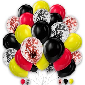 Red Yellow Black Balloons 25Pcs Red Black and Yellow Latex Balloons 10 Inch Party Balloons with Confetti Balloons for Kids Construction Theme Party Baby Shower Mouse Brithday Party Decorations
