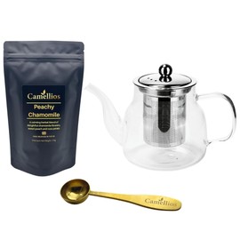 Loose Leaf Tea Set, Gift Set with Heat Resistant Teapot, Tea Measuring Spoon, 100g Loose Leaf Tea, Camellios (Peachy Chamomile)