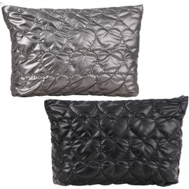 2-Pack Quilted Makeup Bag Set for Women, Cute Cosmetic Bag Toiletry Organizer, Travel Essentials Pouch with Zipper Pocket – Waterproof, Fluffy, Assorted Colors, for Daily, Washroom, Travel