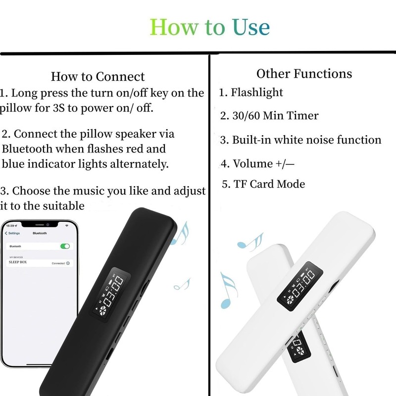 Under Pillow Speaker for Sleeping, Sleepbar Speakerr Under Pillow, White