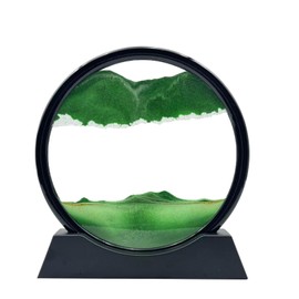 AzureLeap Moving Sand Art Liquid Motion, 3D Deep Sea Sandscape Color Quicksand Decor, Round Glass Moving Sand Art Picture Relaxing Desktop Home Office Work Decor (7 inch-Green)