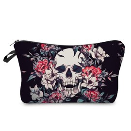 Livel lhood Floral Skull Makeup Bag Cute Small Organizer Zipper Pouch Floral Skull Cosmetic Bag Gothic Birthday Present for Women