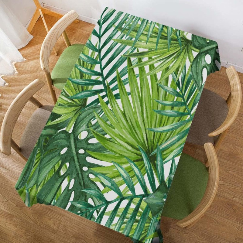 Walmsco Tablecloth Green Watercolor Leaves Palm Decor For Dining Room