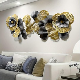 edaknez Extra Large Metal Wall Art, Metal Wall Decor for Living Room, 3D Flower Leaves Wall Decoration, Coastal Nautical Wall Hanging Sculpture, for Indoor Outdoor Black & Gold (B 145x55x6cm)