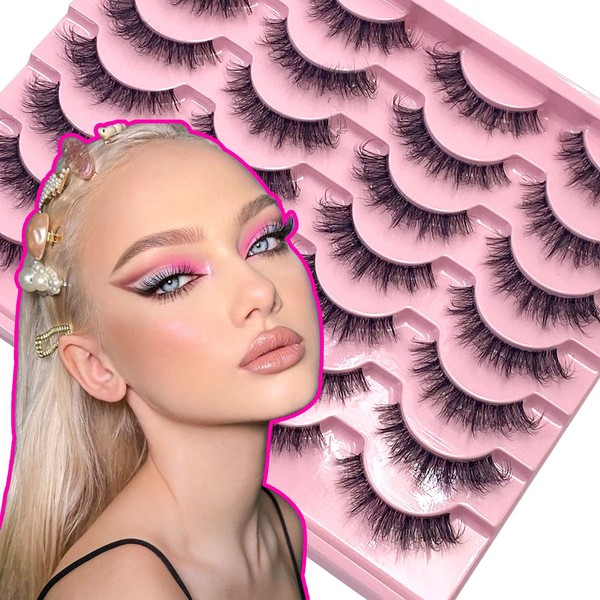 IFLOVEDEKD 14 Pairs 3D Cat Eye Lashes Clear Band False