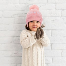 Kids Winter Hat Cute Cat Knit Beanie Hat Earflaps Cap with Pom Pom for Girls Boys 5-10 Years(Pink Cat)