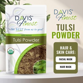 Davis Finest Organic Tulsi Powder 250g, Hair & Skin Care, Holy Basil Pure & Natural Tulsi Leaves, Ayurvedic (250, Grams)
