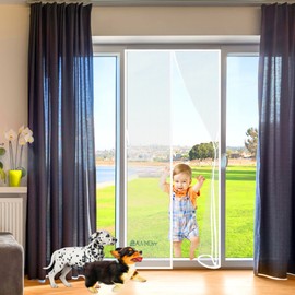 Mosquito Door Screen 180 x 210 cm Heavy Duty Mesh Curtain with Heavy Duty Mesh Curtain for Door Curtains Keep Bugs Out Lets Fresh Air in White