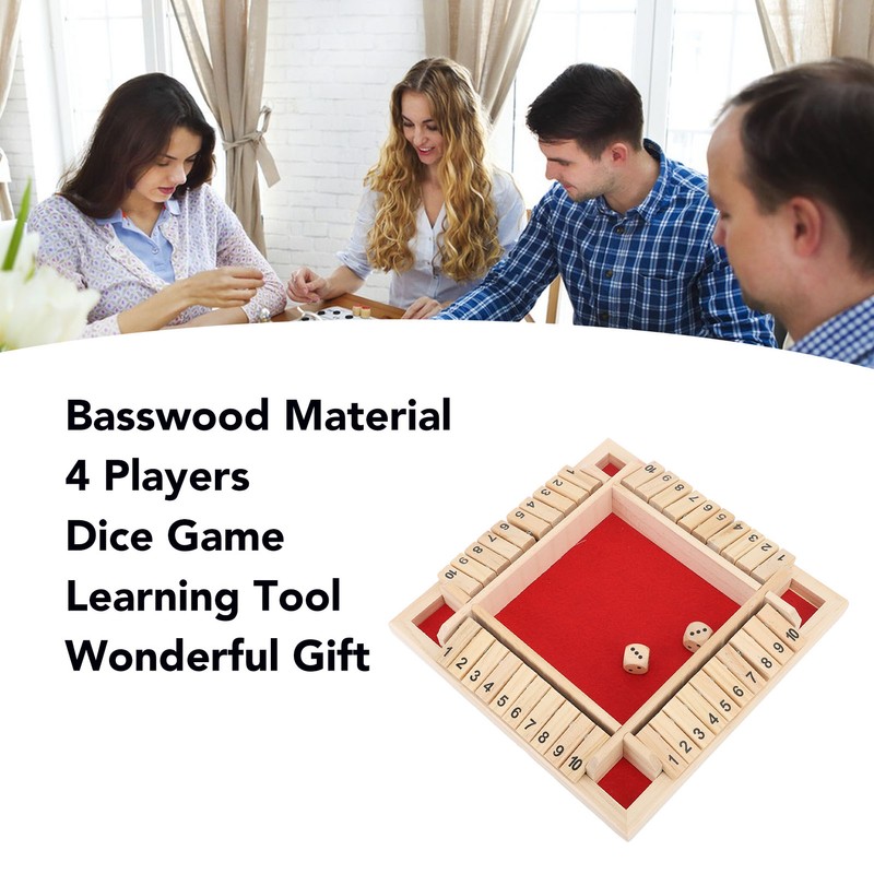 4 Sided Shut The Box Dice Game Wooden Board Table