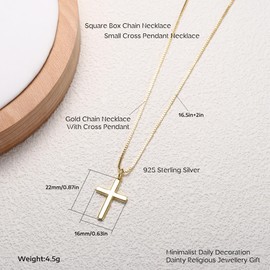 ORAZIO Cross Necklace for Women 925 Sterling Silver Cross Necklace Tiny CZ Silver/Gold Cross Necklace Simple Box Chain Cross Pendant Choker Necklace-GP