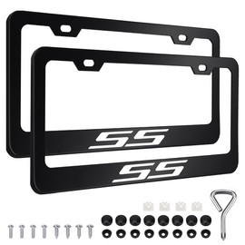 2PCS Black License Plate Frames for Chevy Camaro SS, Universal Aluminum Alloy Car License Plate Holders, License Plate Bracket Holder with 2 Holes for Chevy SS Owners