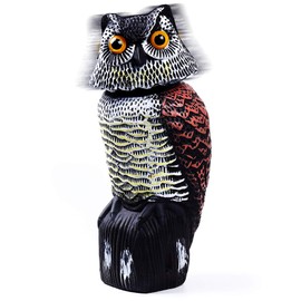 Hedoc Owl Decoy with Rotating Head, Natural Enemy Scarecrow Fake Owls to Scary Birds Away, Bird Control and Deterrent Outdoor Garden Protectors